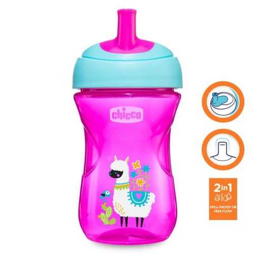 CHICCO Advanced bögre szívószálas szájkosárral 266 ml, rózsaszín 12m+