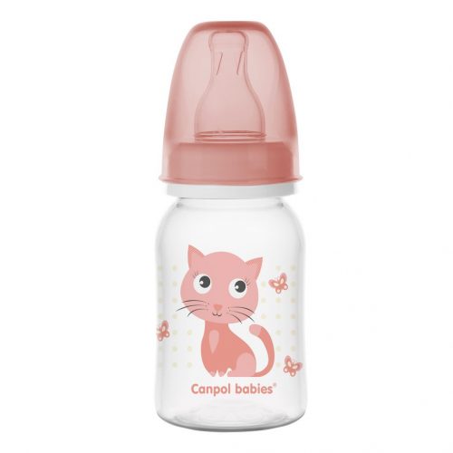 CANPOL BABIES nyomtatott palack CUTE ANIMALS 120ml - rózsaszín