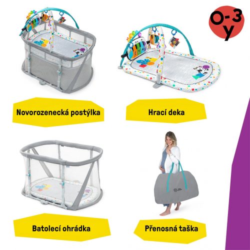 BABY EINSTEIN Kiságy járókával és zongorával 3 az 1-ben Kick & Snooze™ 0 m+