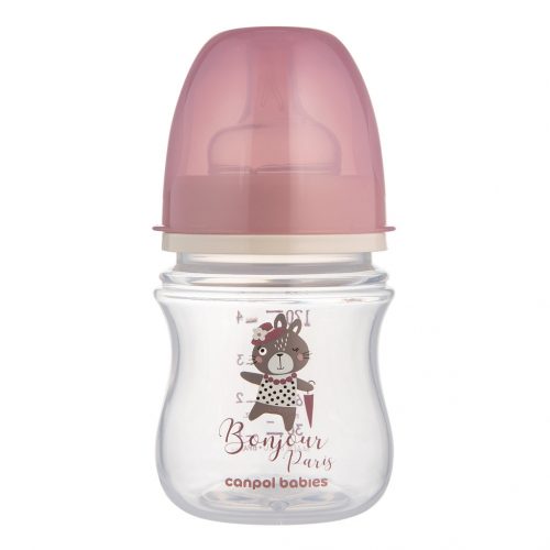 CANPOL BABIES Széles szájú üveg Bonjour Paris 120 ml rózsaszín