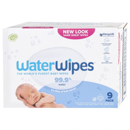 9x WATERWIPES Nedves törlőkendők, műanyagmentes 60 db ( 540 db )