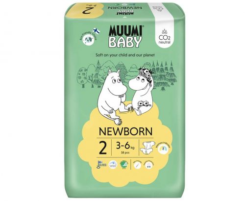 MUUMI Baby 2 Newborn 3-6 kg (58 db), öko pelenkák