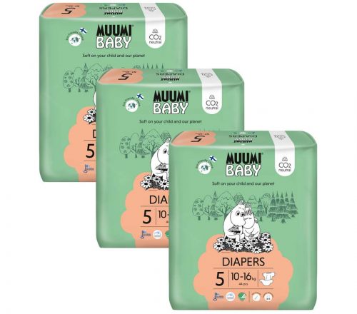 MUUMI Baby 5 Maxi+ 10-16 kg (132 db), havi öko pelenkák csomagja