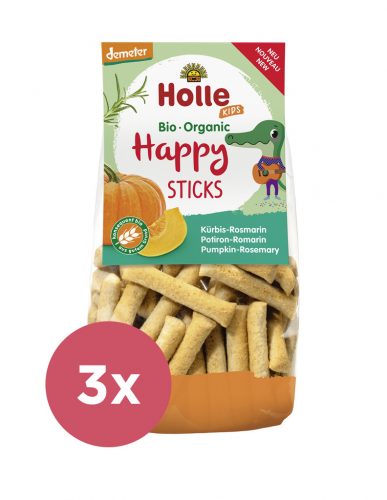 3x HOLLE Gyermek Bio Happy rúd sütőtök-rozmaring, 100 g (3+)