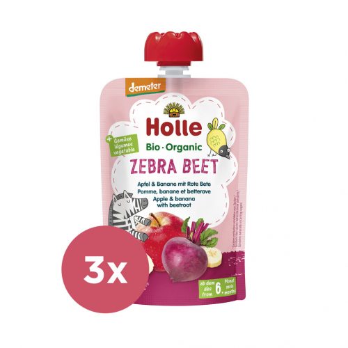 3x HOLLE Zebra Beet Bio gyümölcspüré alma, banán és cékla, 100 g (6 m+)