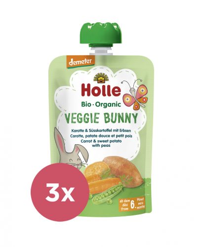 3x HOLLE Veganyuszi Bio sárgarépapüré, édesburgonya és borsó, 100 g (6 m+)