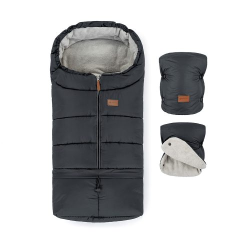 PETITE&MARS Téli szett Jibot 3in1 bundazsák + kézmelegítő kesztyű babakocsira Jasie Charcoal Grey