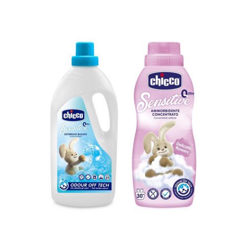 CHICCO Gyermek mosószer Sensitive 1,5 l + Öblítőszer koncentrátum Virág ölelés 750 ml