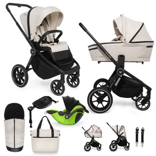 MUUVO Kombinált babakocsi Quick 4.0 Sivatagi homok 2in1 szett + KIDDY Evoluna i-size 2 + alapzat