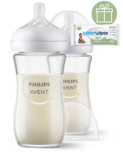 Philips AVENT SCY933/02 Natural Response üvegből készült cumisüveg 240 ml, 1hó+ 2 db+WW Soapberry