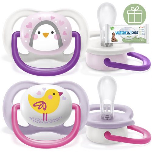 Philips AVENT SCF080/06 Ultra air játszócumi állatos 0-6 hó lányos 2 db+WW Soapberry 60db